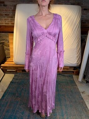 LoveShackFancy Pink Satin Floral Dress